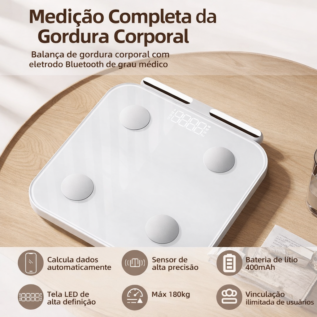 Balança conectada para peso e composição corporal