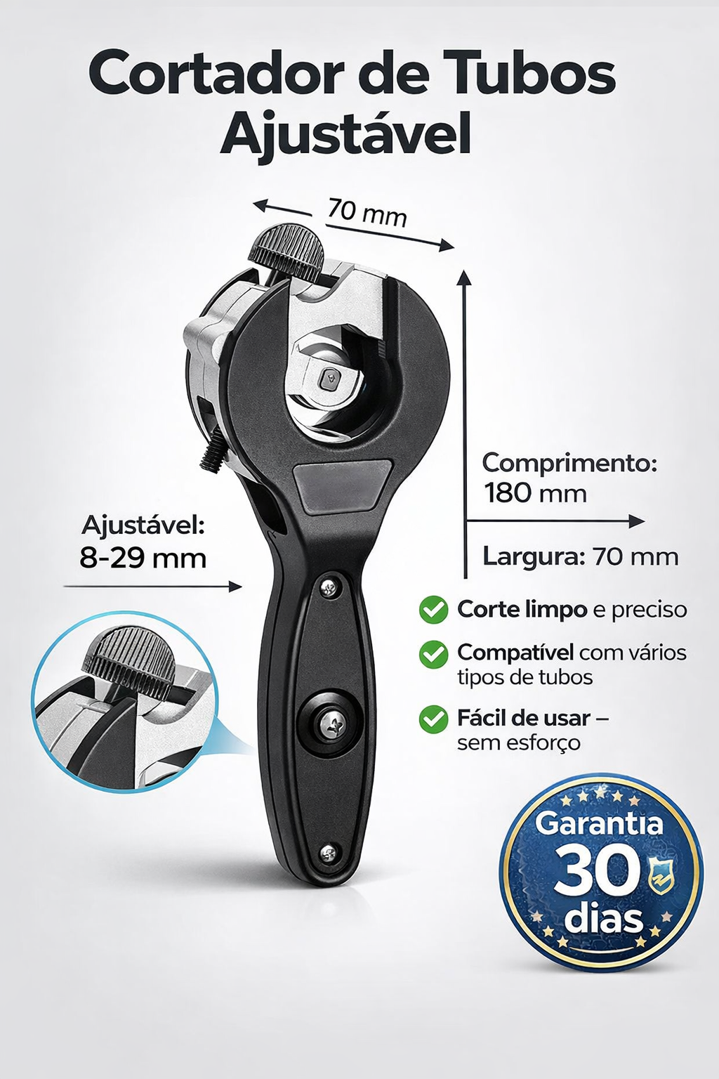 🔧  Cortador de tubos com catraca para uma mão