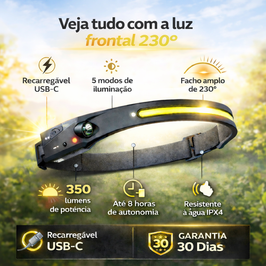LANTERNA FRONTAL com ângulo de 230°